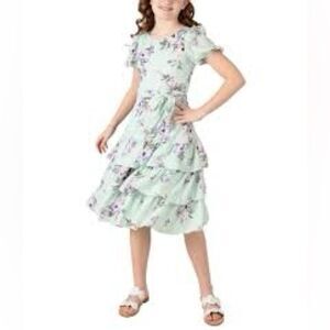 NWT Dillards Rare Editions Big Girls Puffed-Sleeve Floral Print Tiered Dress 14